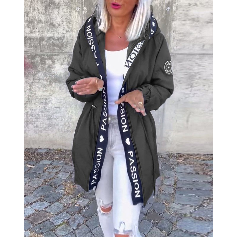 Manteau parka mi-long à capuche et cordon ajustable - Femme