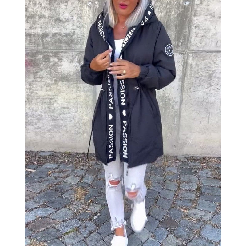 Manteau parka mi-long à capuche et cordon ajustable - Femme