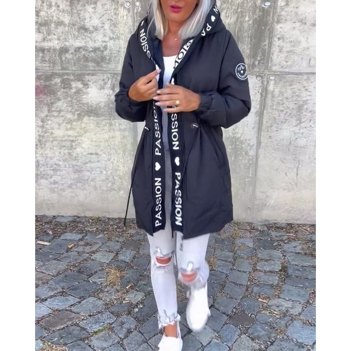 Manteau parka mi-long à capuche et cordon ajustable - Femme