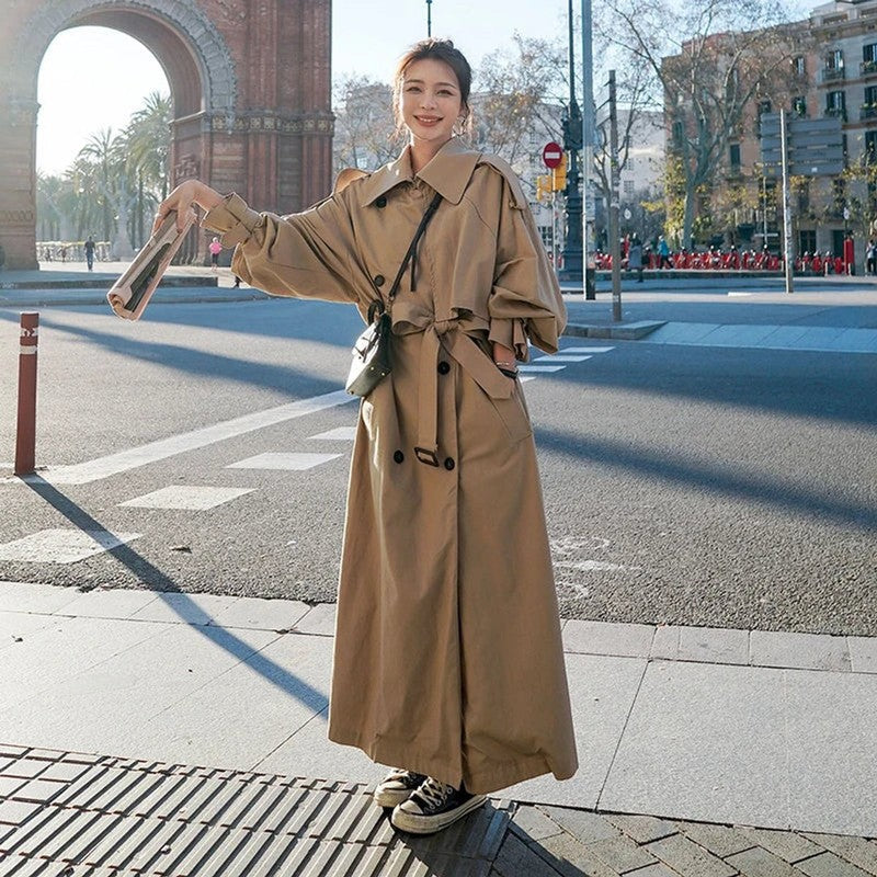 Manteau trench double boutonnage long pour femme - Coupe ample