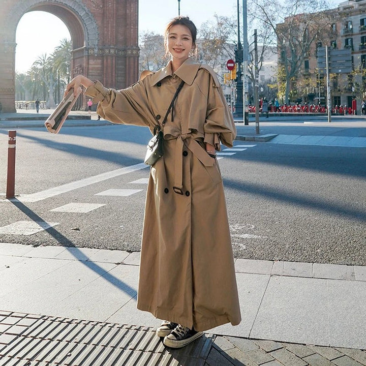 Manteau trench double boutonnage long pour femme - Coupe ample