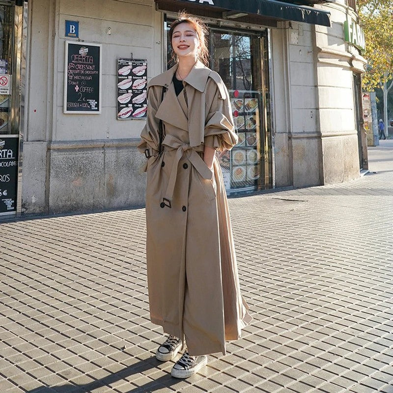 Manteau trench double boutonnage long pour femme - Coupe ample