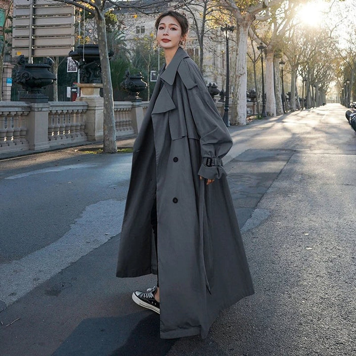 Manteau trench double boutonnage long pour femme - Coupe ample