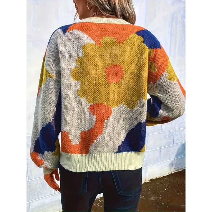 Pull Femme en Maille Jacquard Floral Abstrait - Coupe Oversize