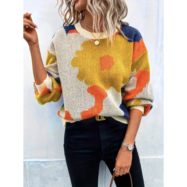 Pull Femme en Maille Jacquard Floral Abstrait - Coupe Oversize