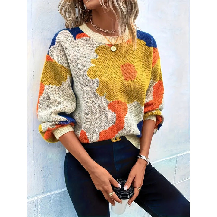 Pull Femme en Maille Jacquard Floral Abstrait - Coupe Oversize