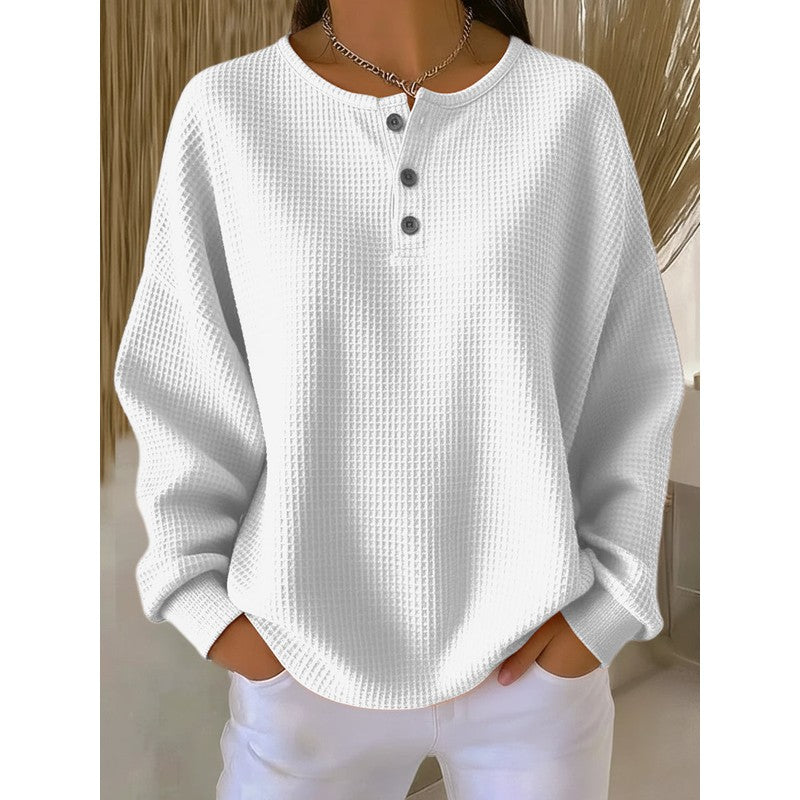 Pull Femme Henley - Col Rond Manches Longues