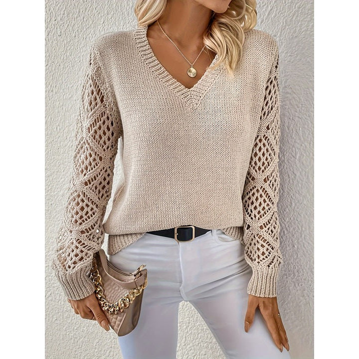 Pull femme à manches ajourées - Col en V