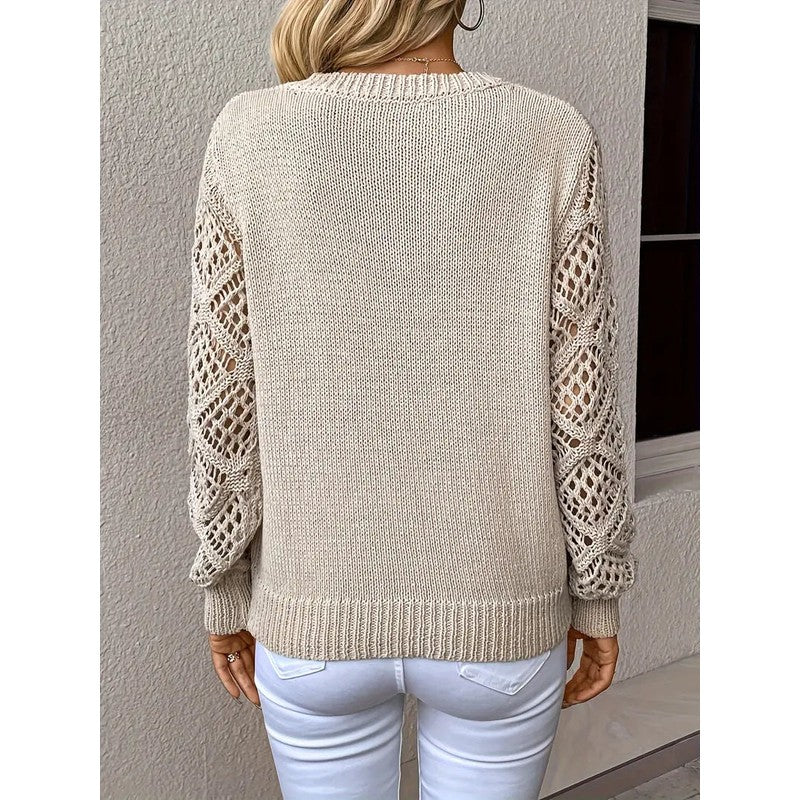 Pull femme à manches ajourées - Col en V