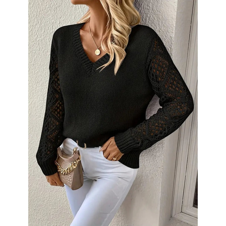 Pull femme à manches ajourées - Col en V
