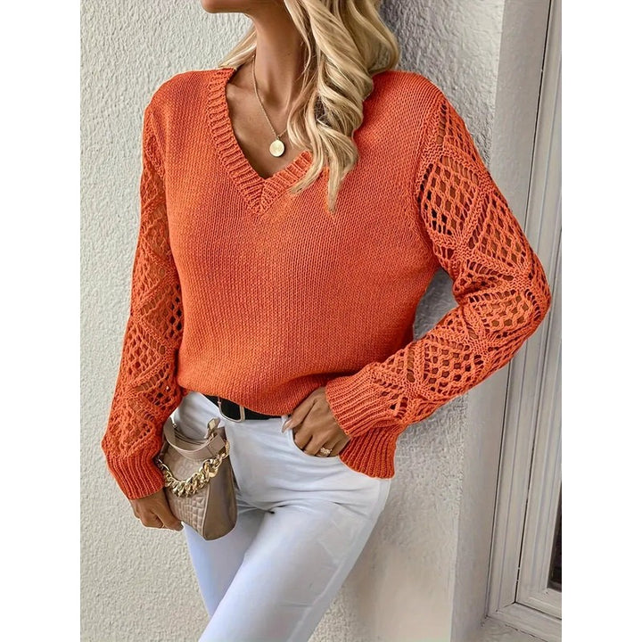 Pull femme à manches ajourées - Col en V
