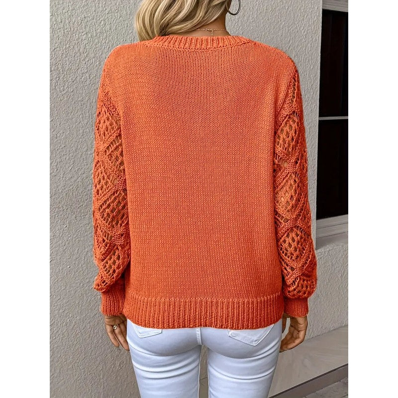 Pull femme à manches ajourées - Col en V