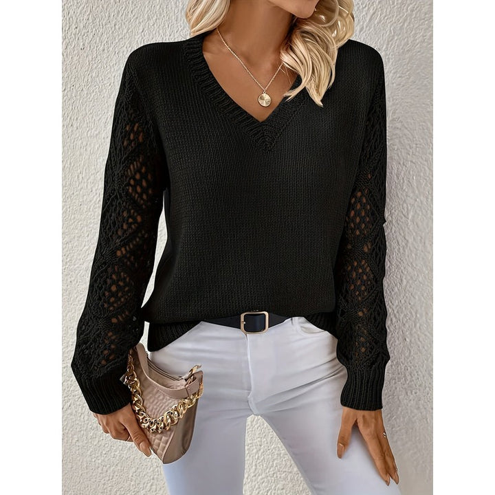 Pull femme à manches ajourées - Col en V
