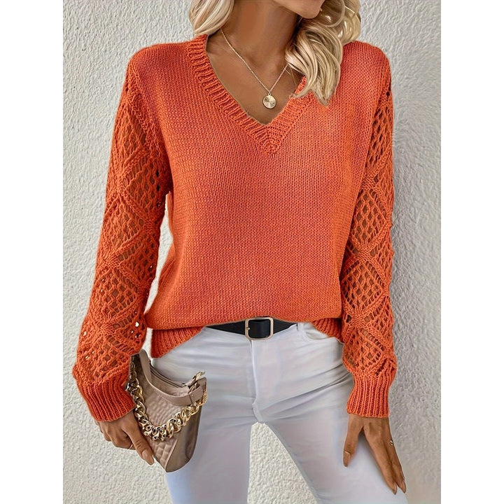 Pull femme à manches ajourées - Col en V