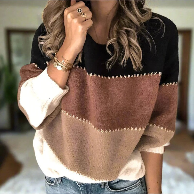 Pull femme à motifs colorblock - Manches longues