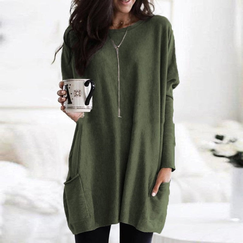 Pull-over femme oversize - Col uni à poches