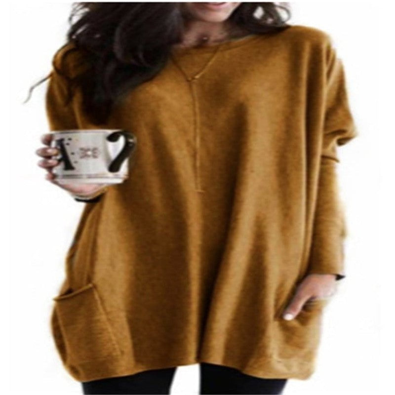 Pull-over femme oversize - Col uni à poches