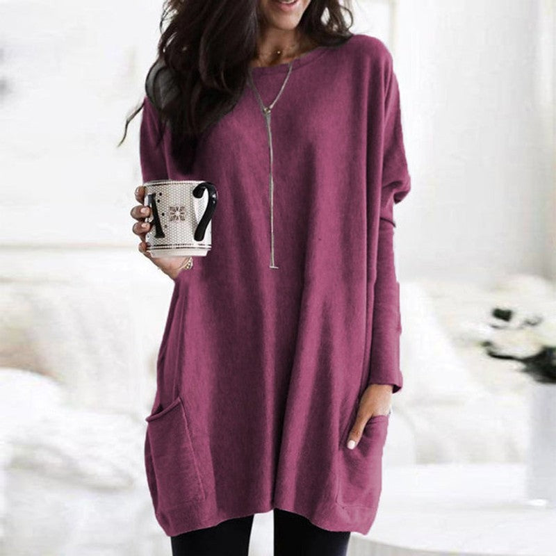 Pull-over femme oversize - Col uni à poches