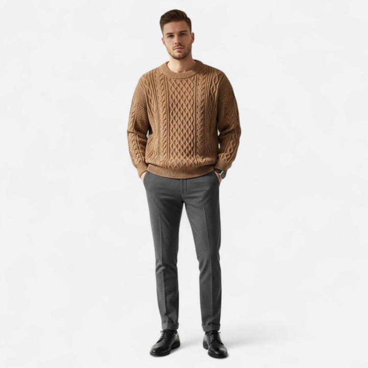 Pullover homme à motif torsadé - Col ras du cou