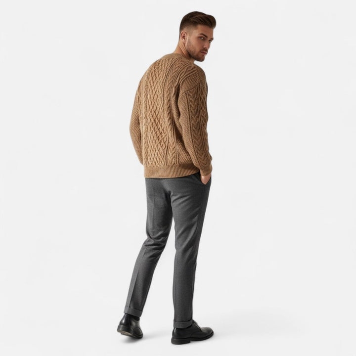 Pullover homme à motif torsadé - Col ras du cou