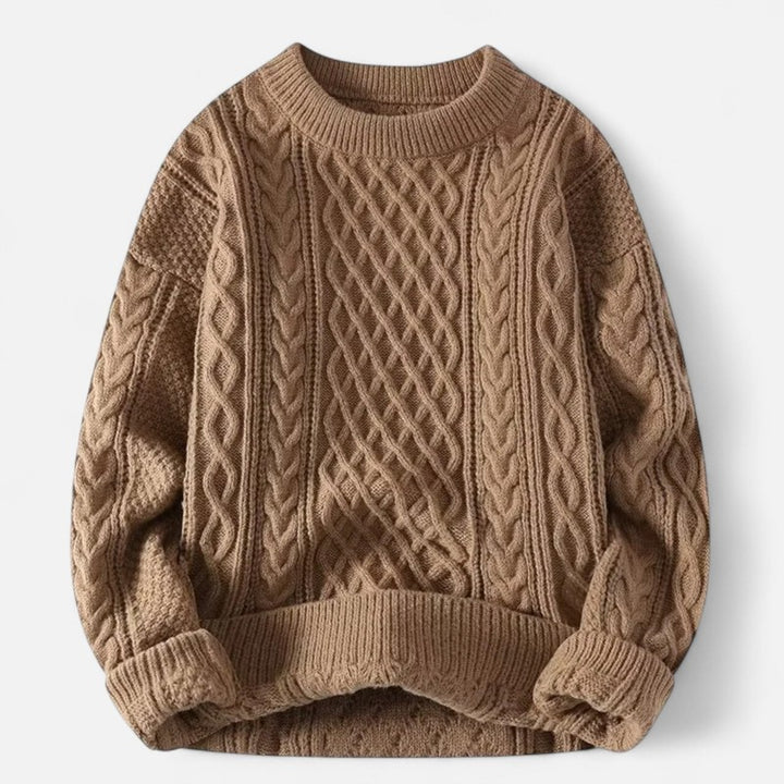 Pullover homme à motif torsadé - Col ras du cou