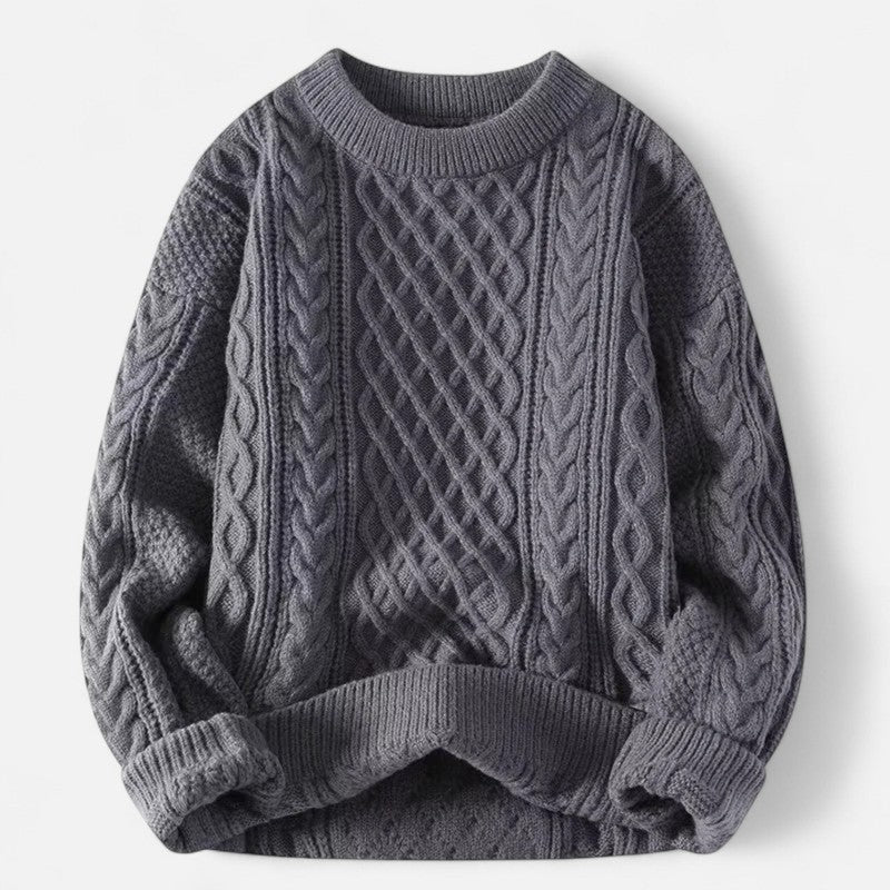 Pullover homme à motif torsadé - Col ras du cou