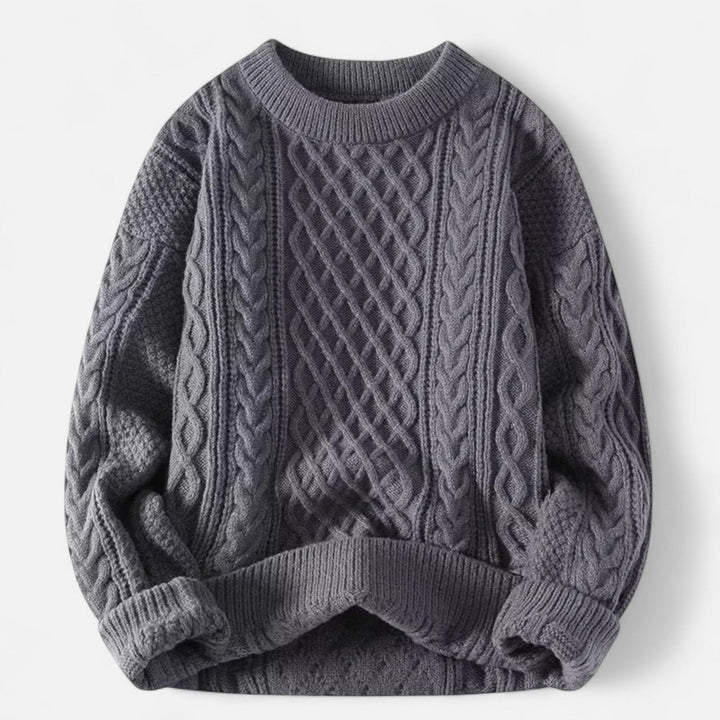 Pullover homme à motif torsadé - Col ras du cou