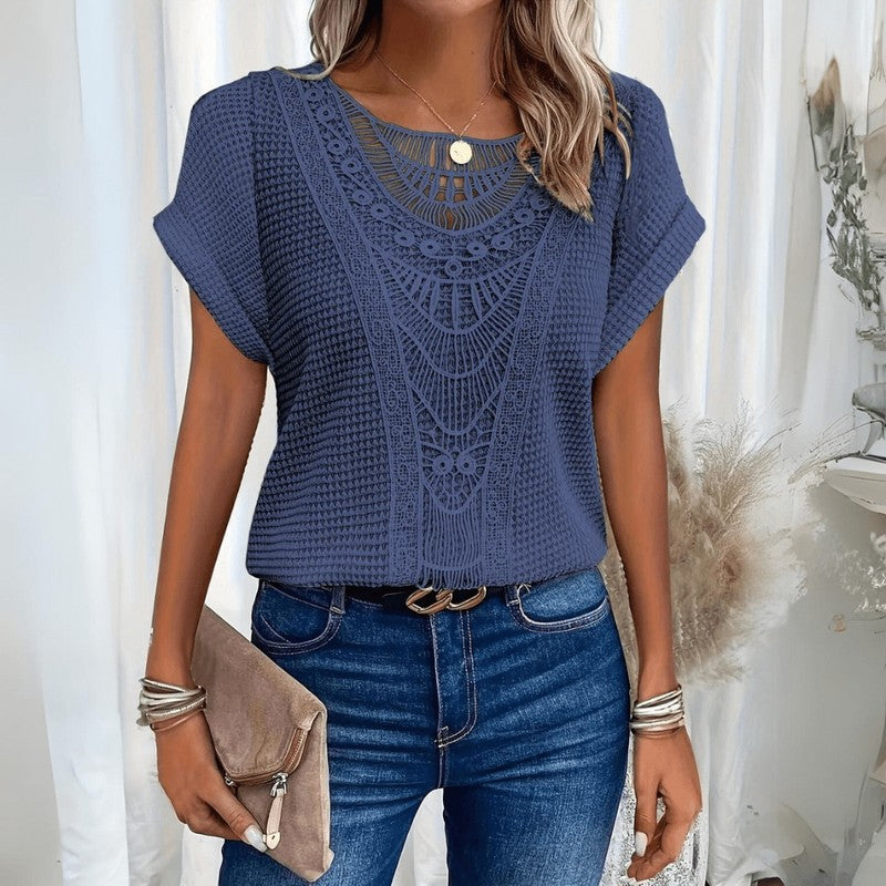 Top femme à motif - Col rond et manches courtes