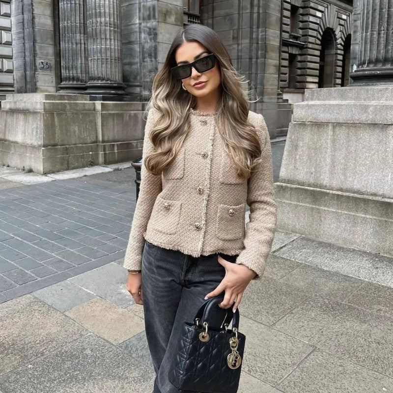 Veste femme ajustée - Col roulé et poches plaquées