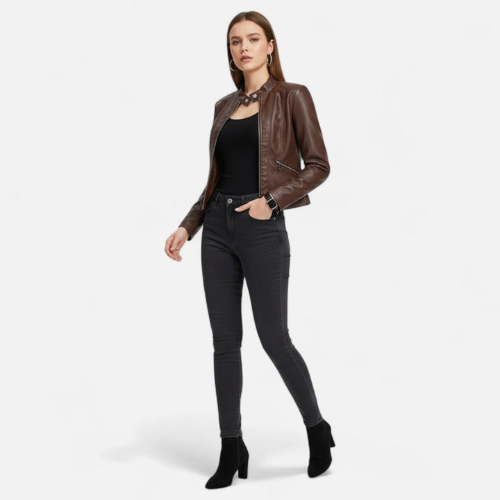 Veste femme cropped à col montant - Fermeture éclair centrale