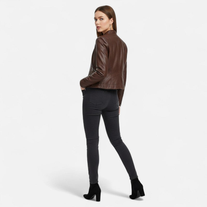 Veste femme cropped à col montant - Fermeture éclair centrale