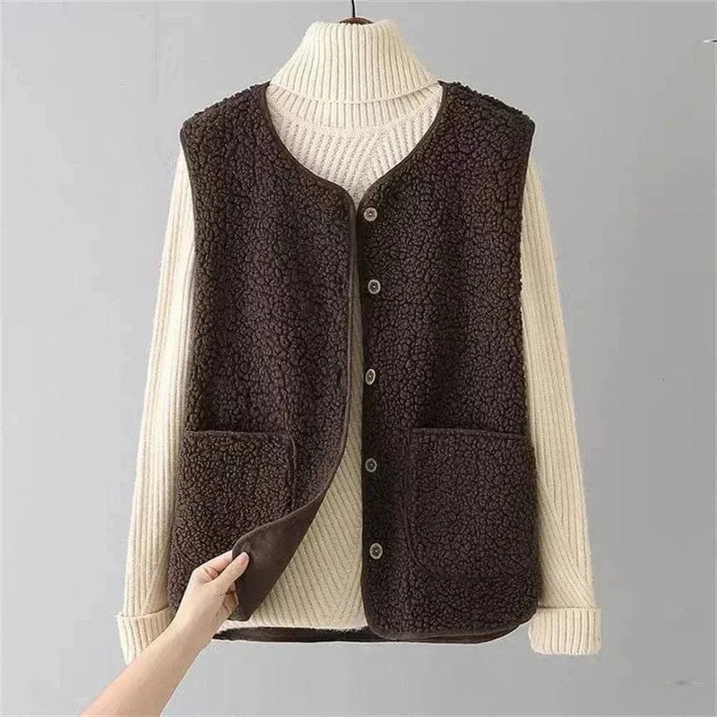 Veste Femme sans Manches à Boutons - Coupe Droite