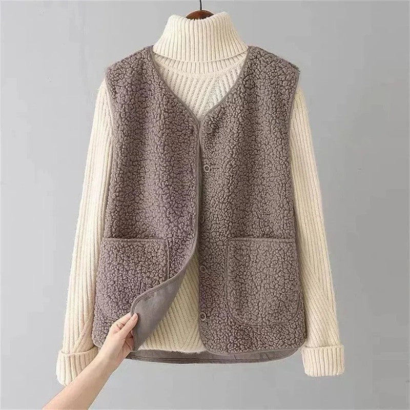 Veste Femme sans Manches à Boutons - Coupe Droite