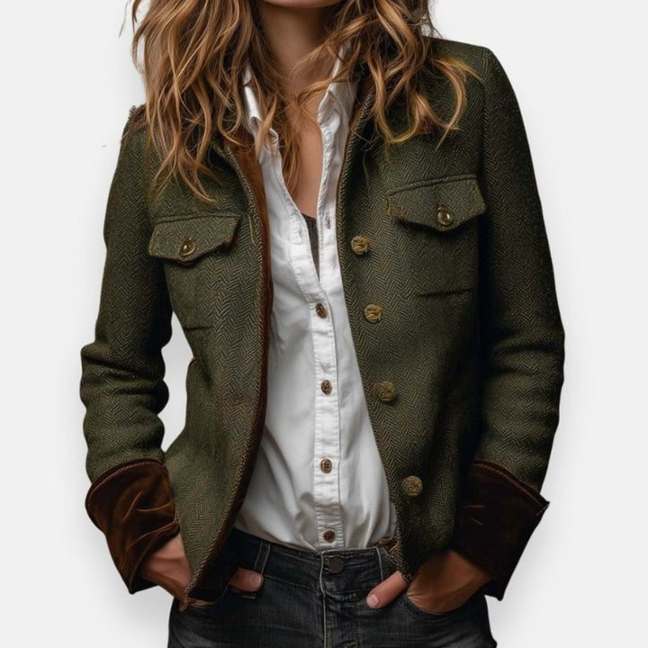Veste Femme Style Militaire - Motif Chevrons avec Empiècements