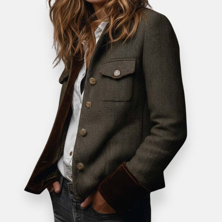 Veste Femme Style Militaire - Motif Chevrons avec Empiècements