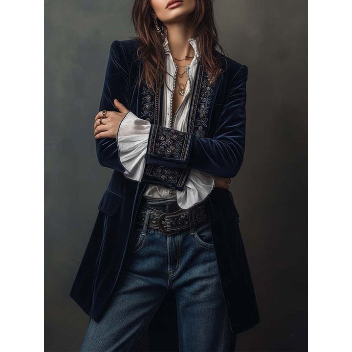 Veste Longue Femme Cintrée - Broderie Florale