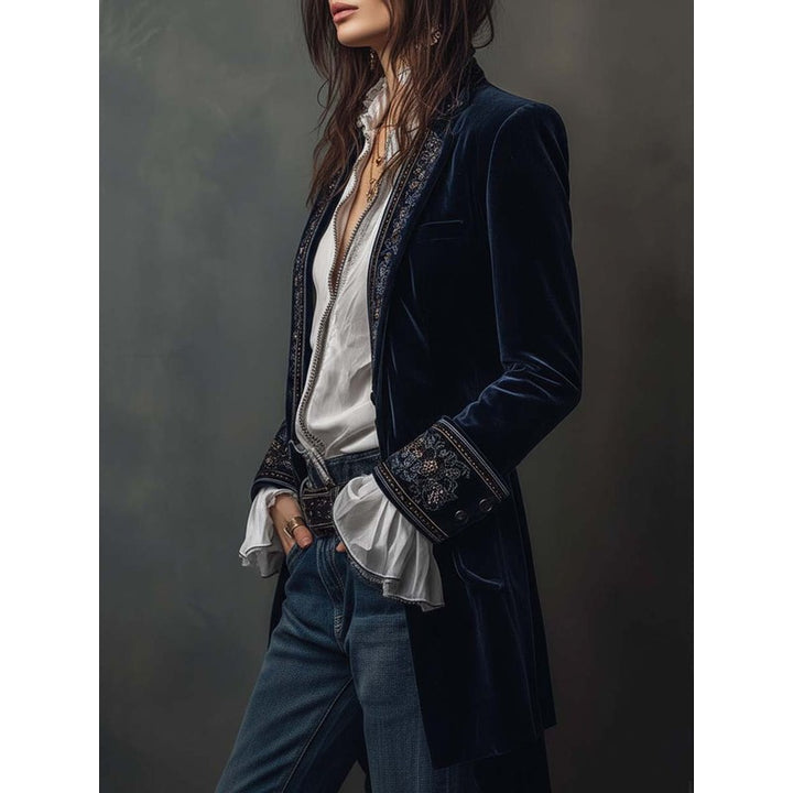 Veste Longue Femme Cintrée - Broderie Florale