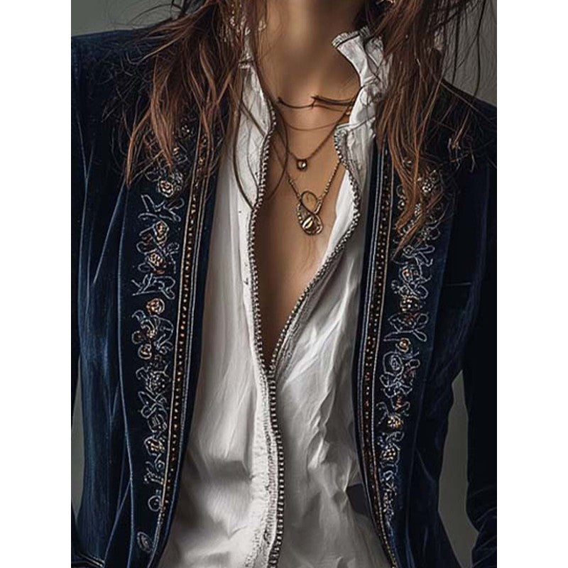 Veste Longue Femme Cintrée - Broderie Florale