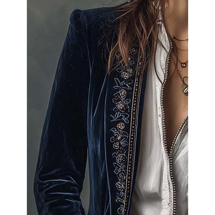 Veste Longue Femme Cintrée - Broderie Florale