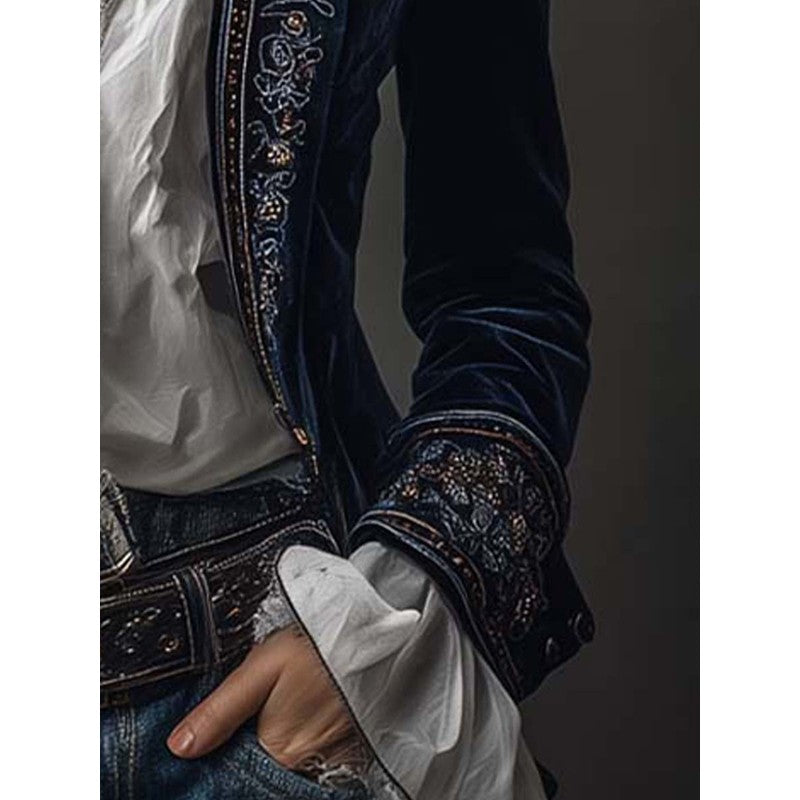 Veste Longue Femme Cintrée - Broderie Florale