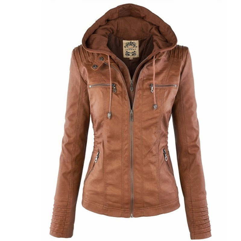 Veste moto à capuche pour femme - Silhouette ajustée