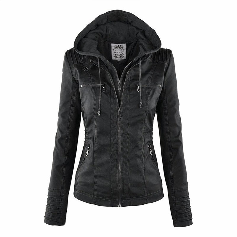 Veste moto à capuche pour femme - Silhouette ajustée