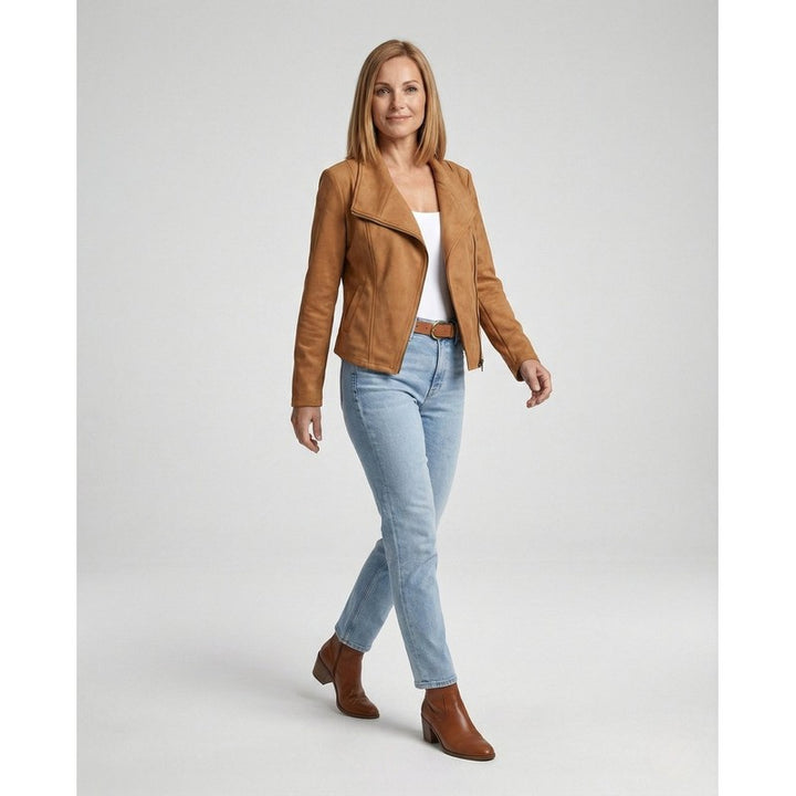 Veste moto femme - Col large et fermeture asymétrique
