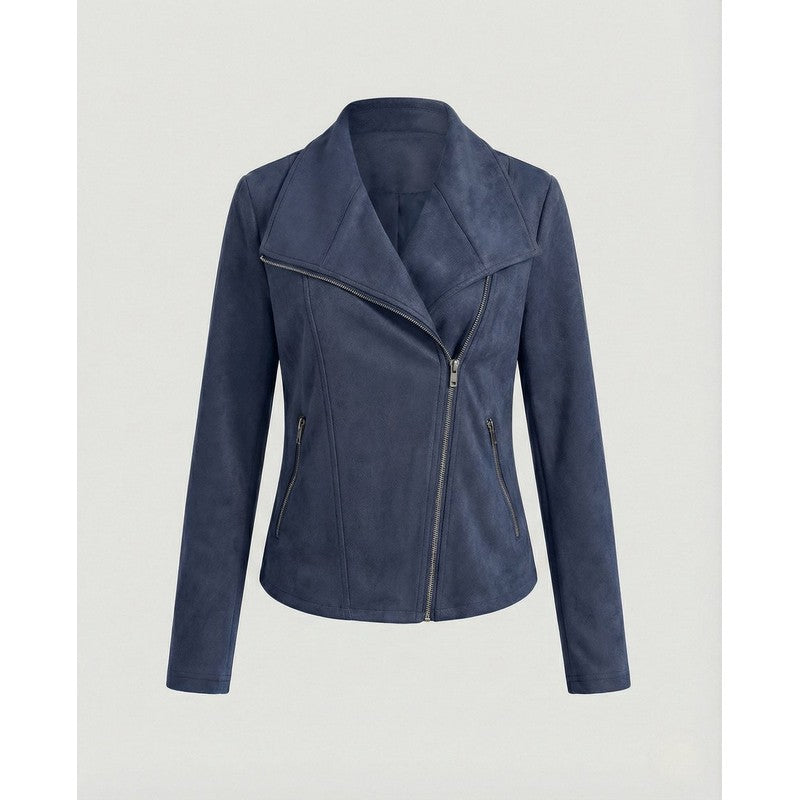 Veste moto femme - Col large et fermeture asymétrique