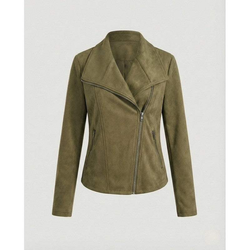 Veste moto femme - Col large et fermeture asymétrique