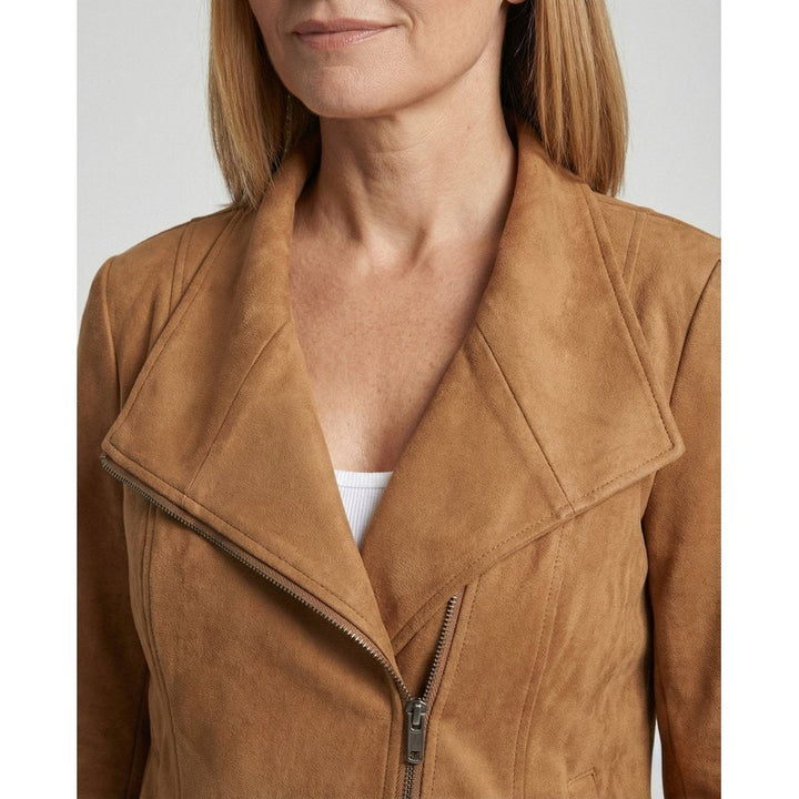 Veste moto femme - Col large et fermeture asymétrique