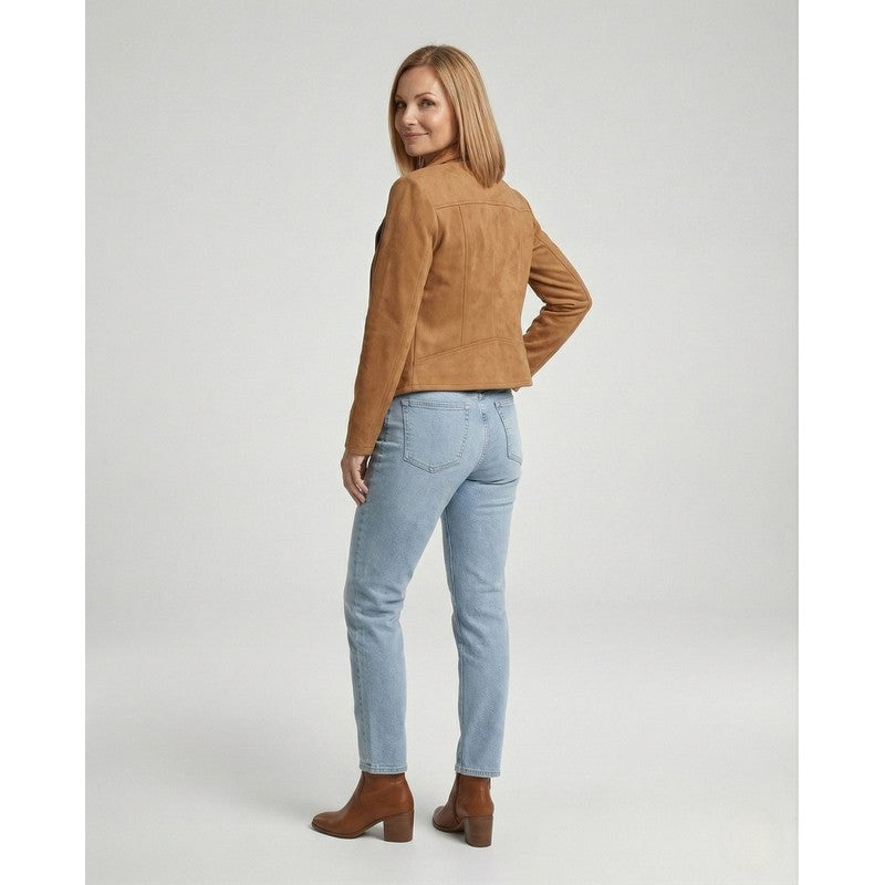 Veste moto femme - Col large et fermeture asymétrique