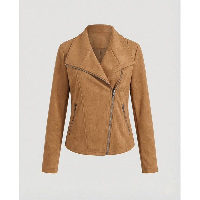 Veste moto femme - Col large et fermeture asymétrique