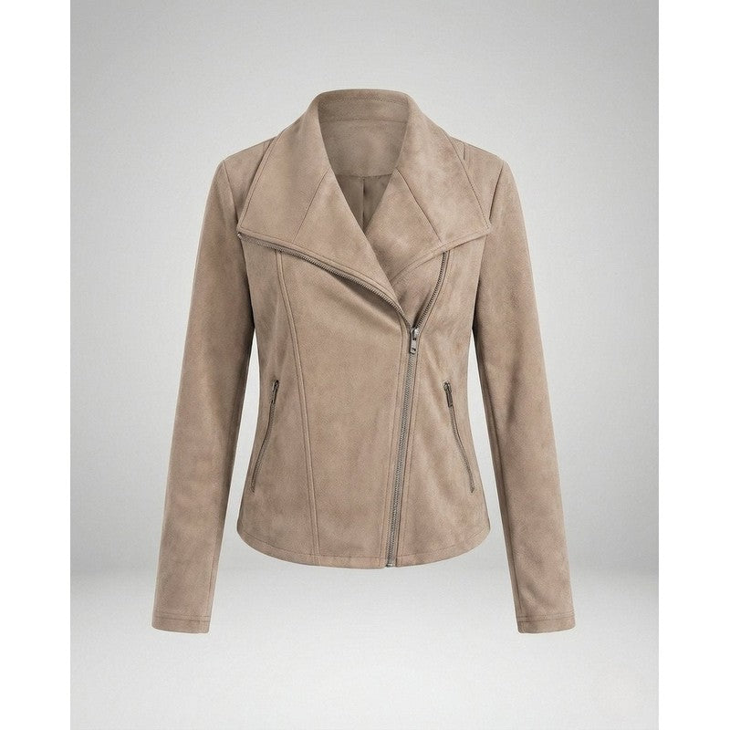 Veste moto femme - Col large et fermeture asymétrique