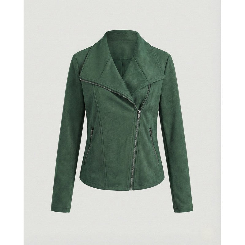 Veste moto femme - Col large et fermeture asymétrique